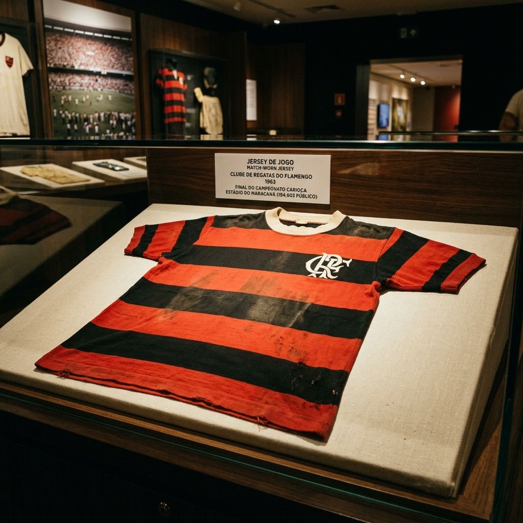 Ilustração artística do manto rubro-negro de 1963 — representação gerada por IA, não é fotografia de peça original.